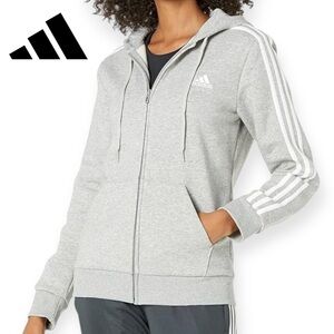 Adidas S Essentials Fleece 3-Stripes Full-zip Hoodie Jacket Gray Heathered